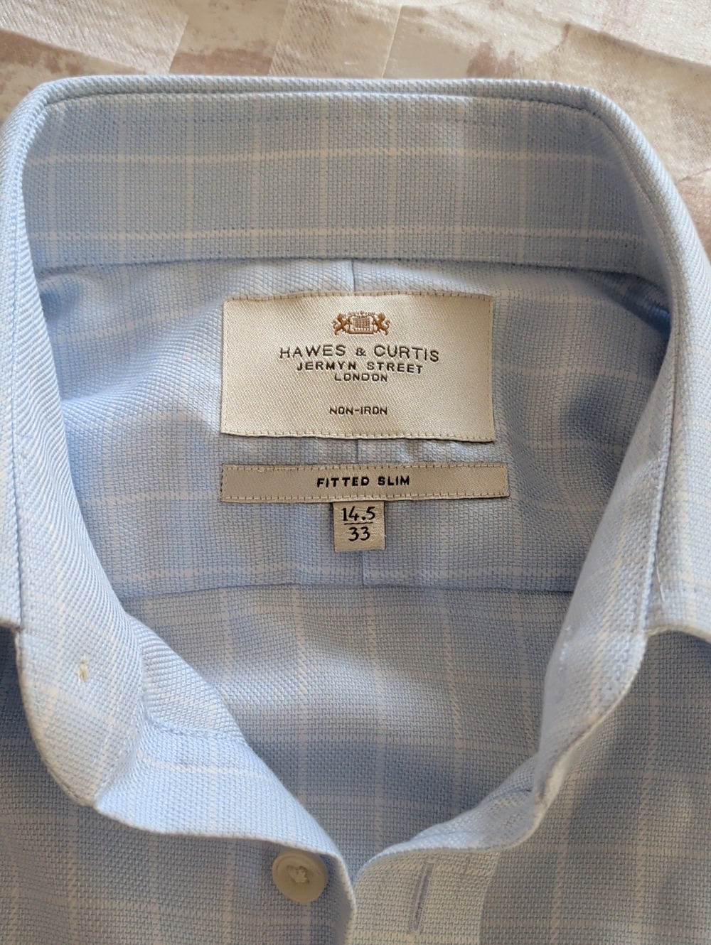 Hawes & Curtis Light Blue Checked Fitted Slim Dress Shirt